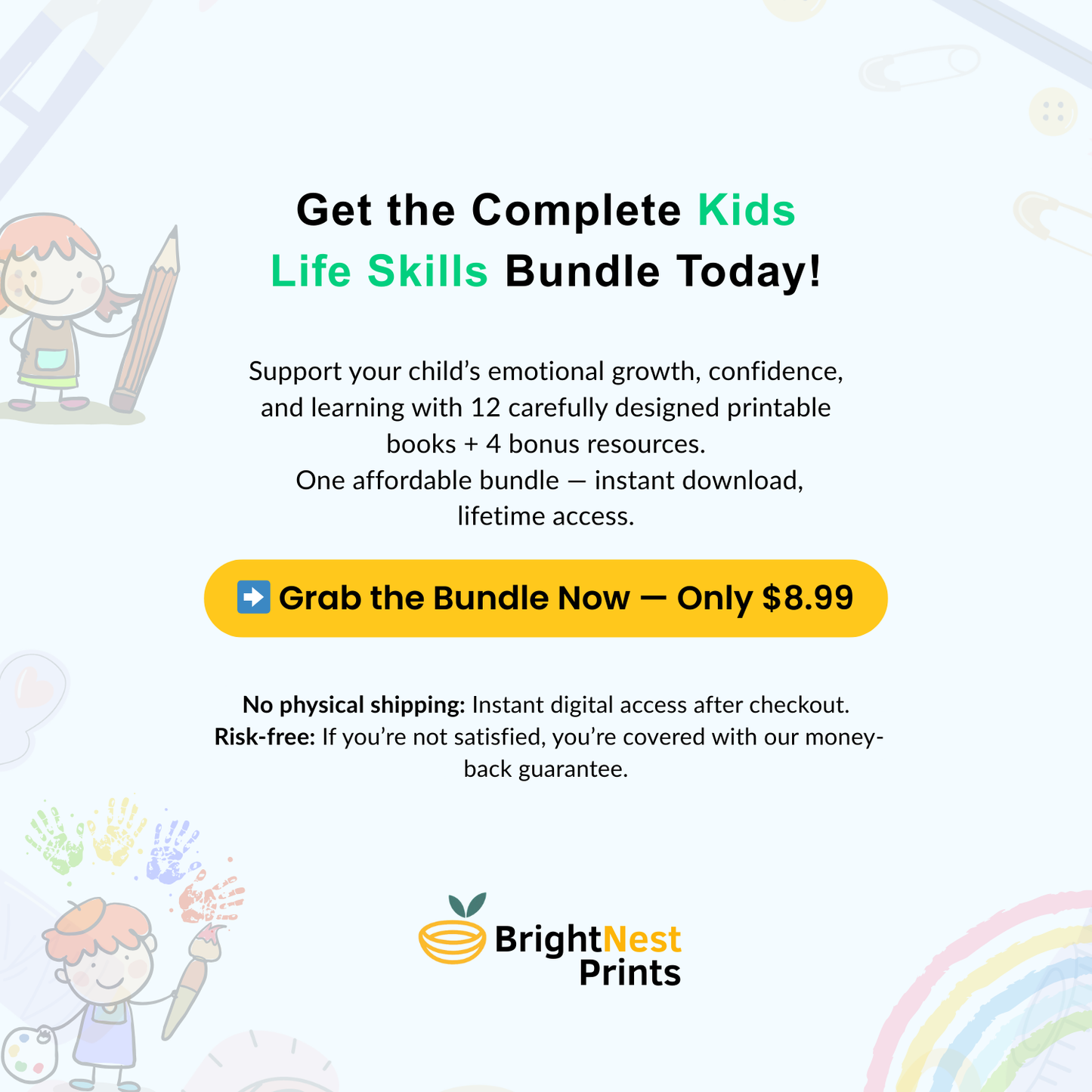 Kids’ Life Skills Bundle — 12 Workbooks to Build Confidence, Emotions & Daily Habits (+4 Bonuses)