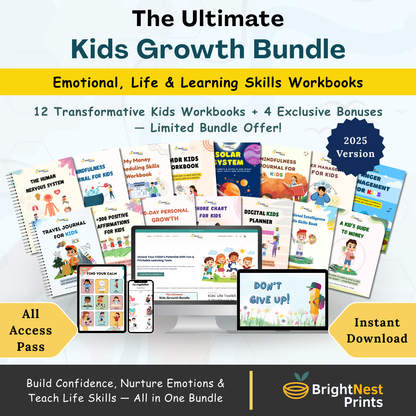 Kids’ Life Skills Bundle — 12 Workbooks to Build Confidence, Emotions & Daily Habits (+4 Bonuses)