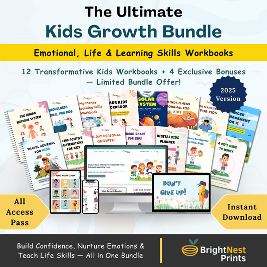 Kids’ Life Skills Bundle — 12 Workbooks to Build Confidence, Emotions & Daily Habits (+4 Bonuses)