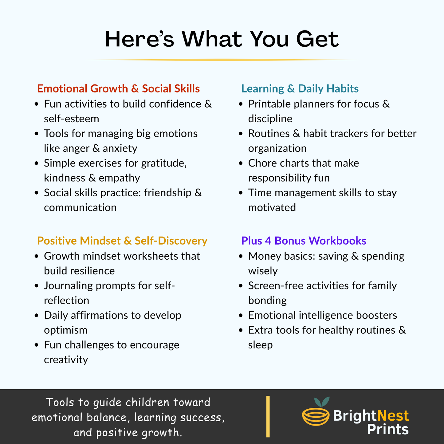 Kids’ Life Skills Bundle — 12 Workbooks to Build Confidence, Emotions & Daily Habits (+4 Bonuses)