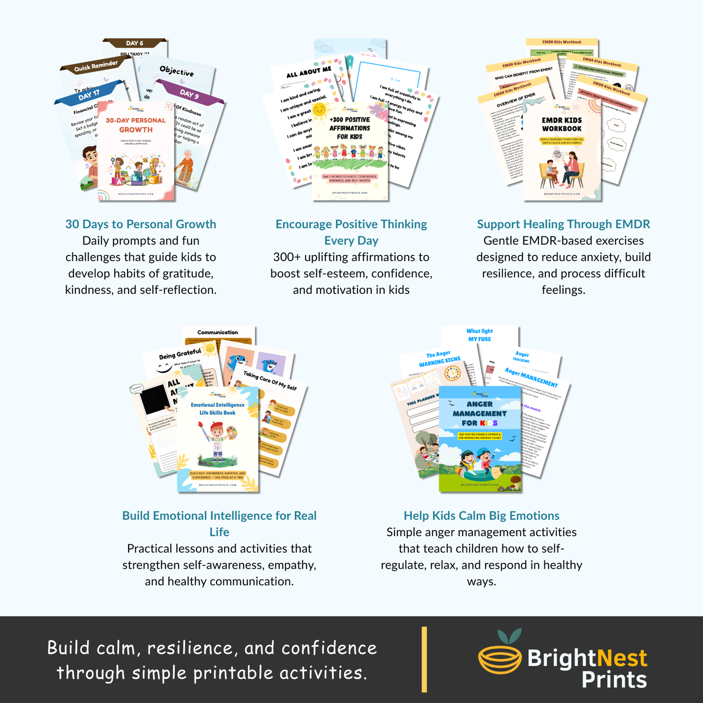 Kids’ Life Skills Bundle — 12 Workbooks to Build Confidence, Emotions & Daily Habits (+4 Bonuses)