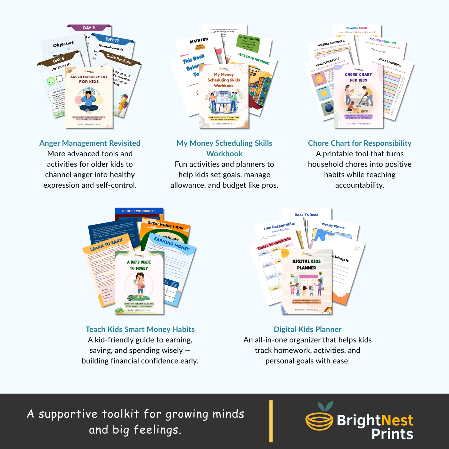 Kids’ Life Skills Bundle — 12 Workbooks to Build Confidence, Emotions & Daily Habits (+4 Bonuses)